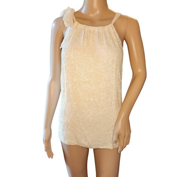P.A.R.O.S.H. Sz M Ivory 97% Silk Heavily Beaded Sequined Tank Blouse EUC - Picture 1 of 7